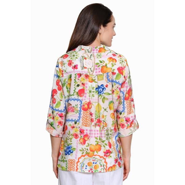 Plus Size Ali Miles Roll Tab Sleeve Picnic Button Front Blouse