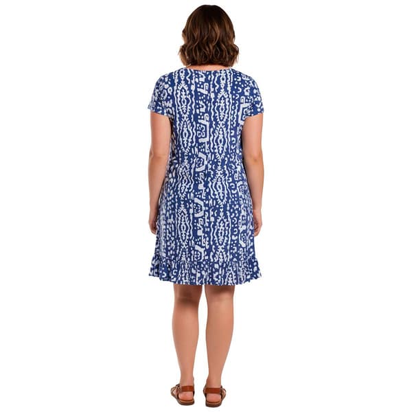 Plus Size MSK Short Sleeve Abstract Ruffle Hem Shift Dress
