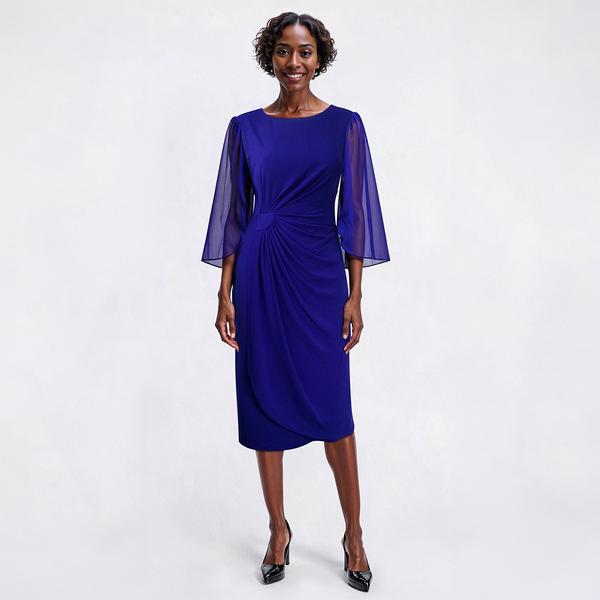 Petite Connected Apparel 3/4 Sleeve Side Ruched Sheath Dress