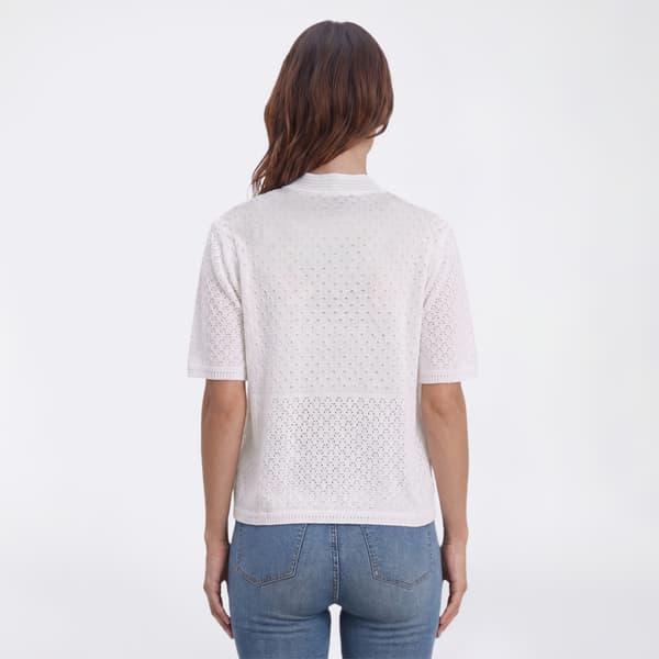 Womens Perceptions Short Sleeve Solid Novelty Stitch Shrug
