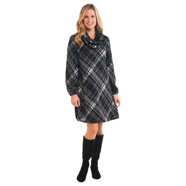 Womens Madison Leigh Long Sleeve Cowl Neck Plaid Dress - image 