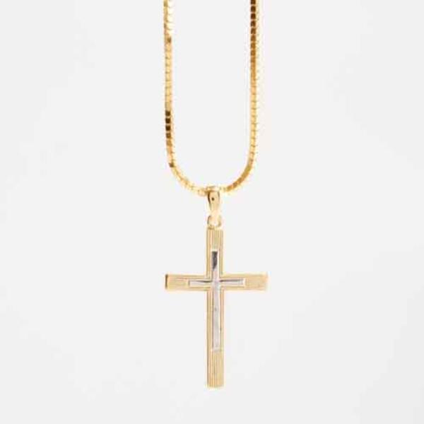 14kt. Gold Over Silver Inset Cross Pendant Necklace - image 