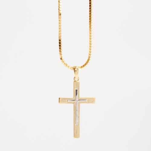 14kt. Gold Over Silver Inset Cross Pendant Necklace - image 