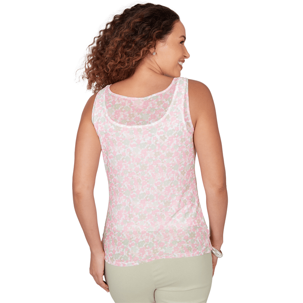 Petite Hearts of Palm Bloom Service Floral Mesh Tank Top