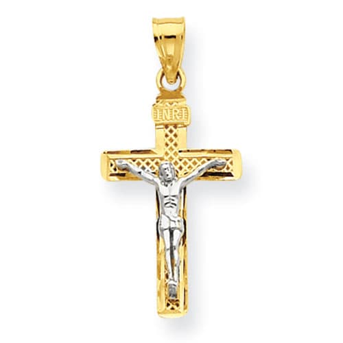 Gold Classics&#40;tm&#41; 14kt. Two-Tone Lattice Crucifix Pendant - image 