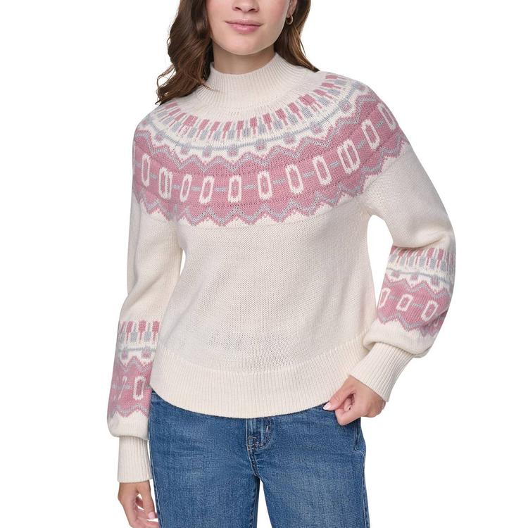 Womens DKNY Jeans Blouson Sleeve Fairisle Split Neck Collar Swea