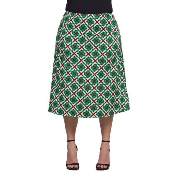 Plus Size 24/7 Comfort Apparel Green Geo Knee Length Skirt - image 