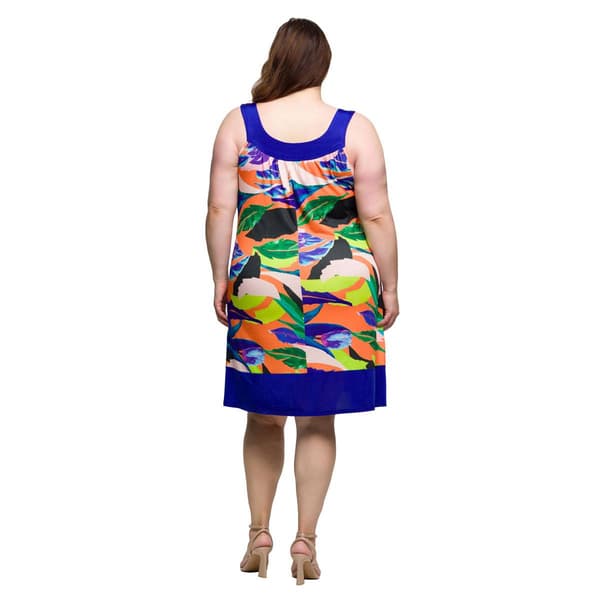 Plus Size 24/7 Comfort Apparel Multicolor Floral Sleeveless Dress