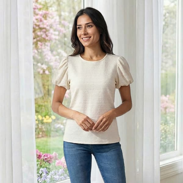 Womens Cece Short Bubble Sleeve Textured Knit Blouse