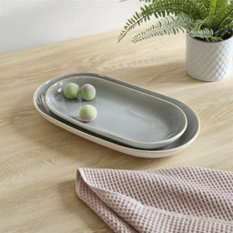 Sango Resona Moss/Cream Large Ceramic Serving Platters - Set of 2