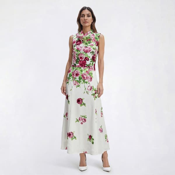 Womens Perceptions Sleeveless Drape Neck Midi Dress