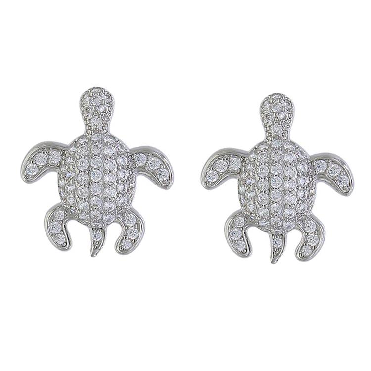 Fine Silver Plated CZ Turtle Stud Earrings