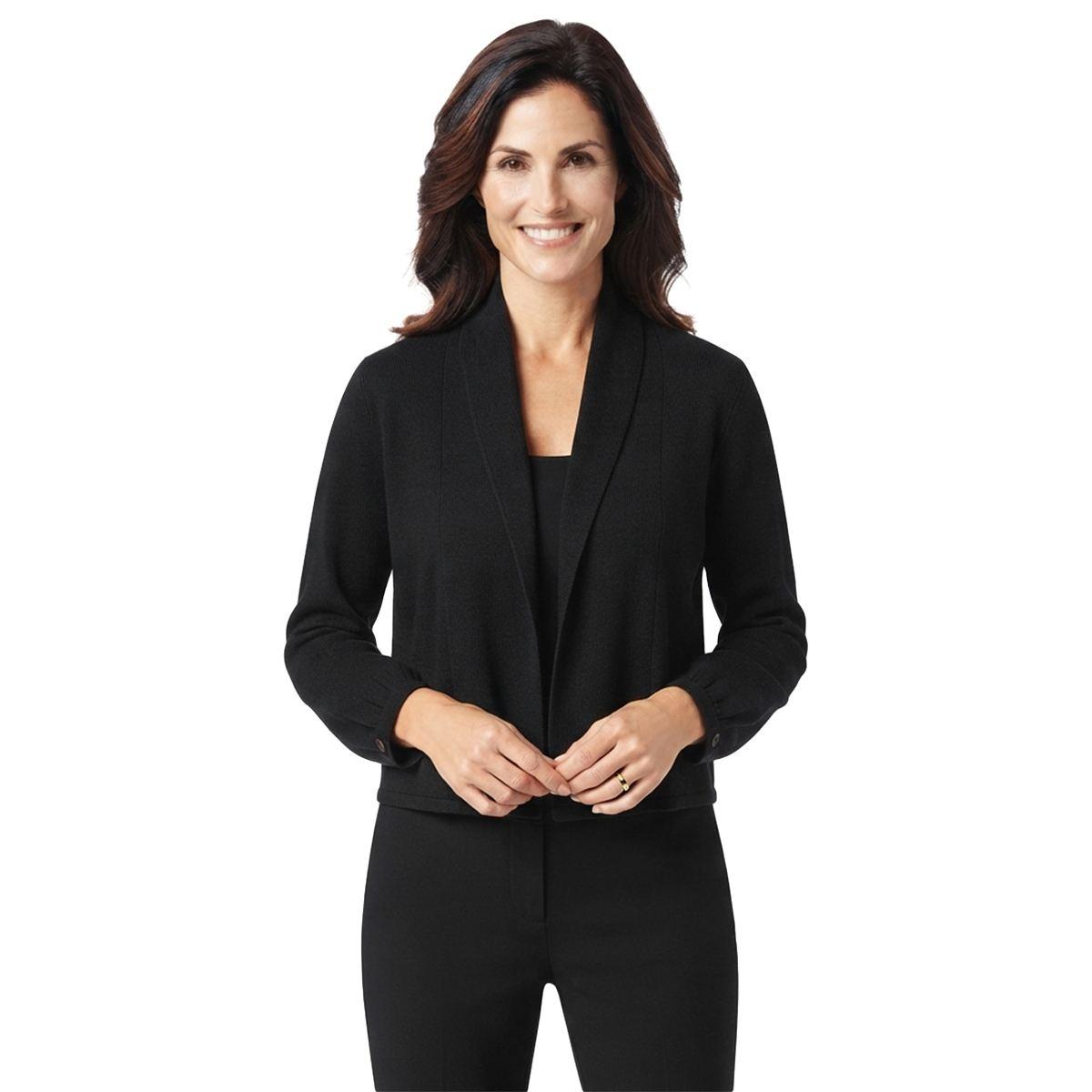 Womens Kasper Long Sleeve Solid Kissing Front Cardigan