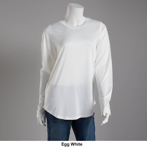 Juniors Poof! Long Sleeve Solid Crew Neck Shirttail Hem Tee