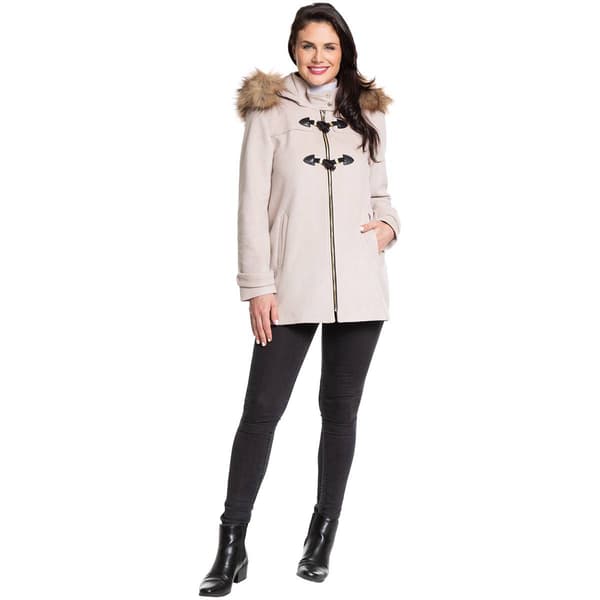 Womens Nine West Hooded Wool Blend Toggle Coat with Faux Fur Trim - image 