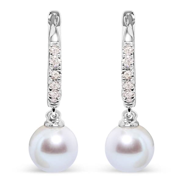 Haus of Brilliance 10kt. White Gold Pearl & Diamond Drop Earrings