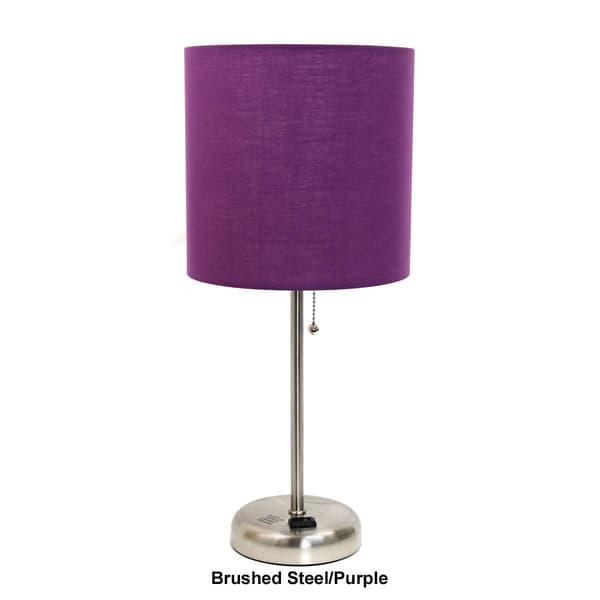 LimeLights White Stick Lamp w/Charging Outlet & Fabric Shade