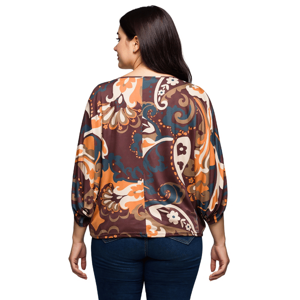Plus Size 24/7 Comfort Apparel Brown Paisley Dolman Top