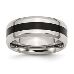 Mens Gentlemen's Classics(tm) Black Enamel & Beveled Edge 8mm Band