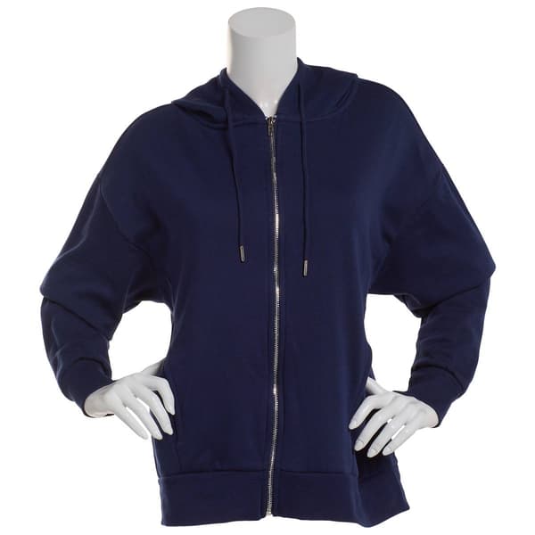 Juniors Urban Rebel Brush Back Oversized Fleece Zip Front Hoodie