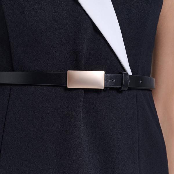 Womens Calvin Klein Sleeveless Tuxedo Belt Crepe Sheath Dress