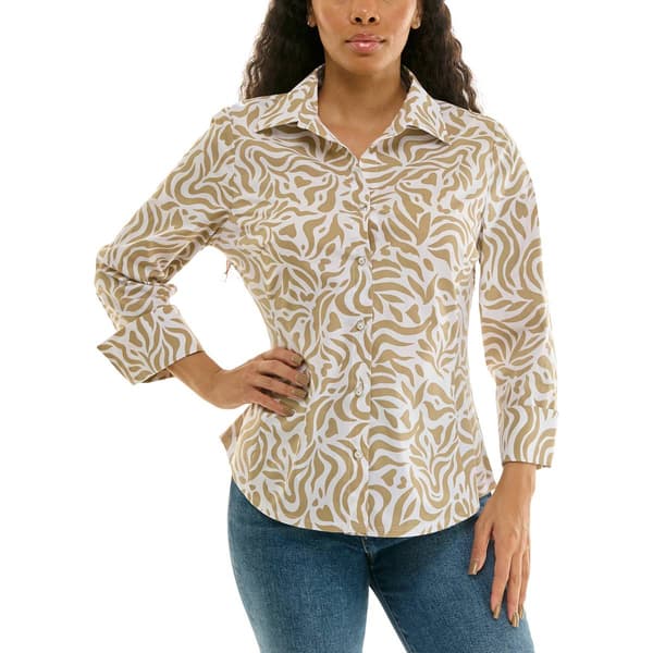 Womens Zac & Rachel 3/4 Sleeve Cream Casual Button Down