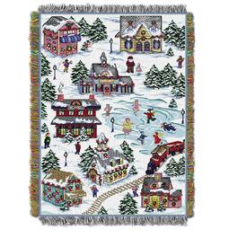 Northwest Snowy Village Woven Tapestry Throw