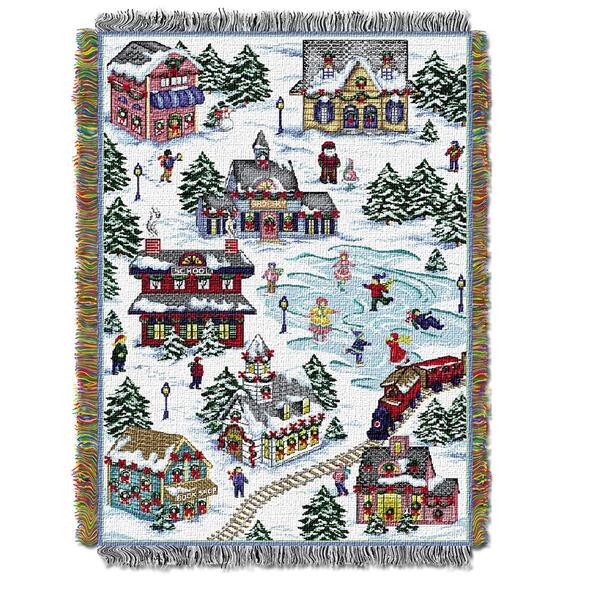 Northwest Snowy Village Woven Tapestry Throw - image 