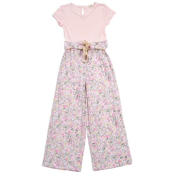 Girls (7-16) No Comment Short Sleeve Flower Paperbag Jumpsuit
