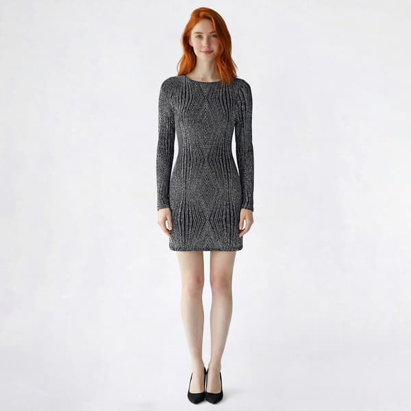 Juniors Trixxi Long Sleeve Glitter Slinky Sheath Dress