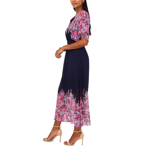 Petite MSK Floral Flutter Sleeve V Neck Smock Waist Midi Dress