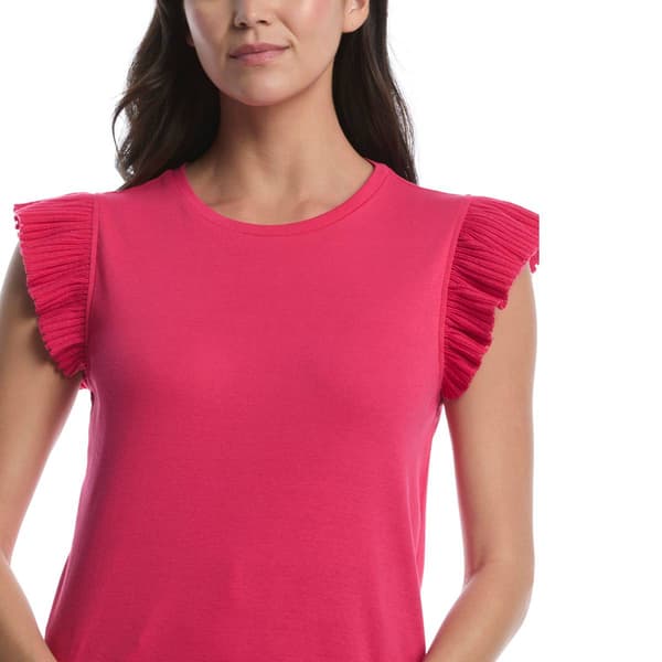 Womens Rafaella® Ruffle Cap Sleeve Solid Blouse