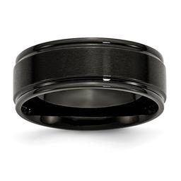Mens Gentlemen's Classics(tm) 8mm Black Plated & Brushed Flat Band