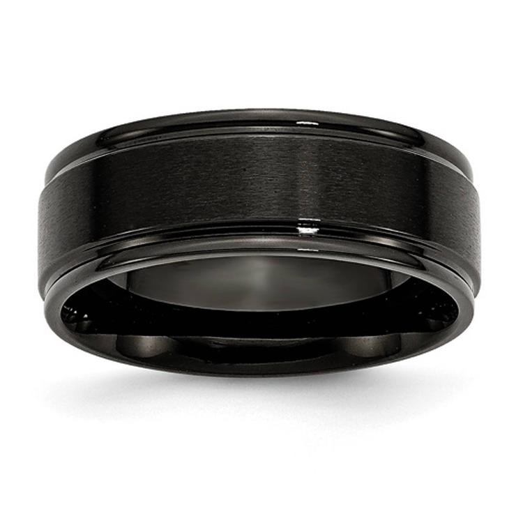 Mens Gentlemen's Classics(tm) 8mm Black Plated & Brushed Flat Band