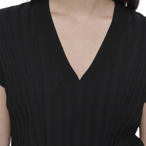 Womens DKNY Cap Sleeve Wide V Neck Rib Knit Sweater