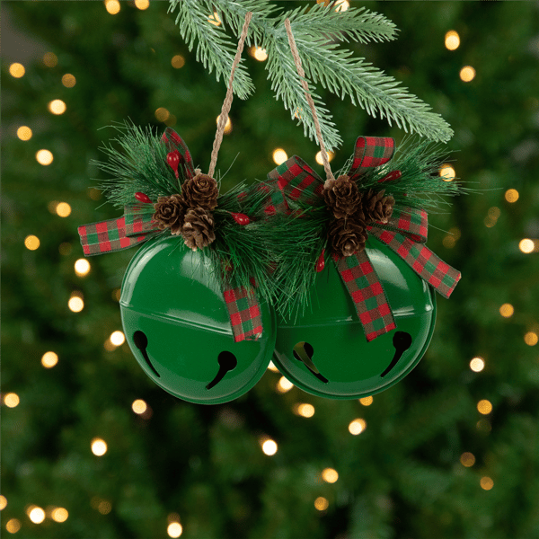 Northlight 2pk. Green  Jingle Bells with Bows Christmas Ornaments - image 