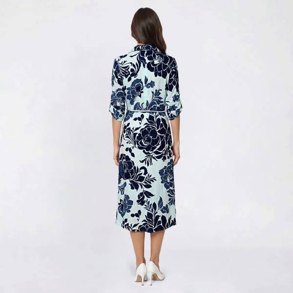 Womens Mlle Gabrielle Roll Tab Sleeve Floral Midi Shirtdress