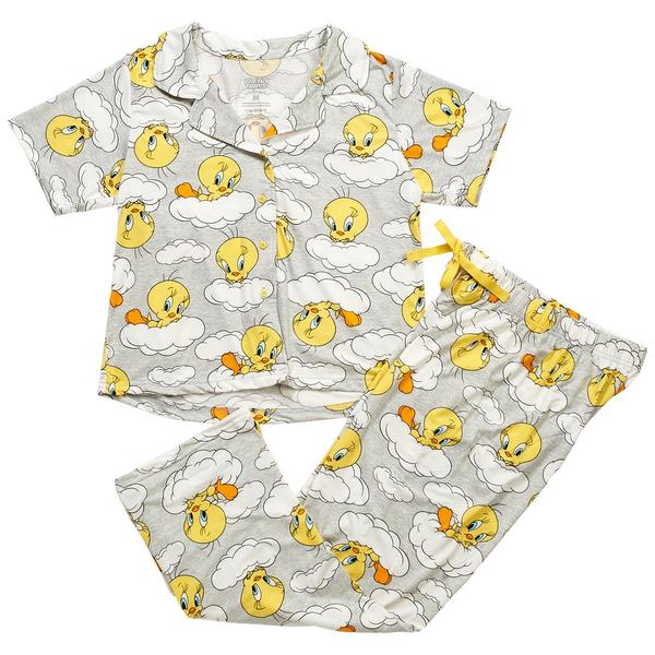 Juniors Looney Tunes Short Sleeve Tweety Clouds Pajama Set