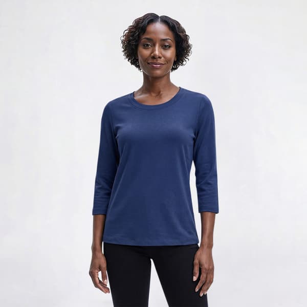 Womens Hasting & Smith 3/4 Sleeve Solid Round Neck Tee