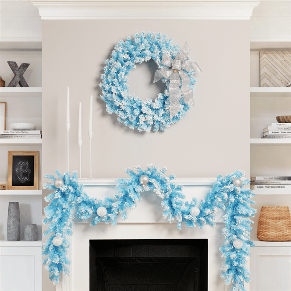 Northlight 9ft. Sky Blue Flocked Pine Christmas Garland