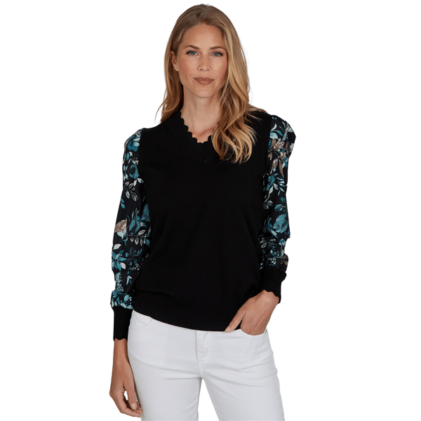 Womens Emaline Feminine Mystique Long Floral Sleeve Sweater - image 