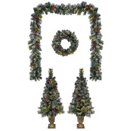 5pc. Pre-Lit Tree/Wreath/Garland Porch Set