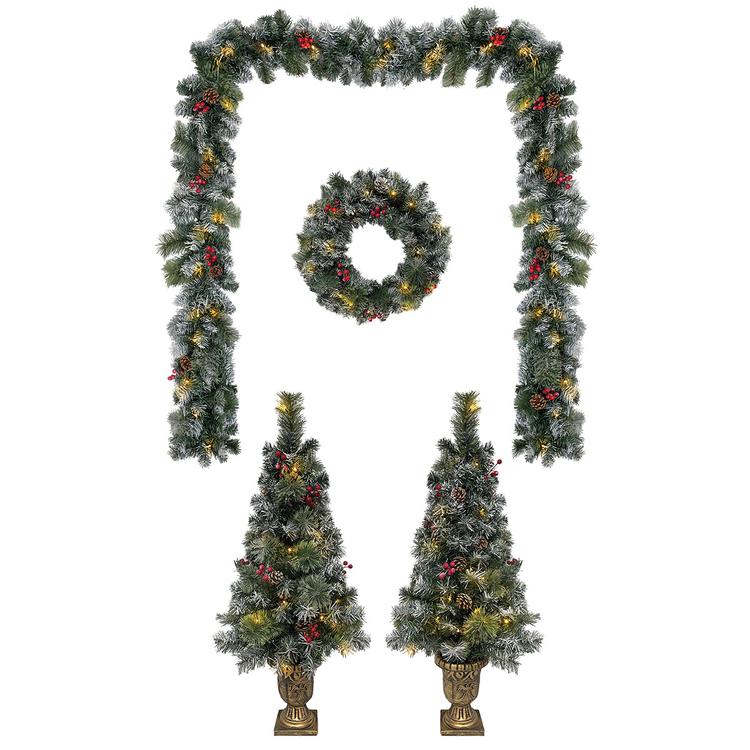 5pc. Pre-Lit Tree/Wreath/Garland Porch Set