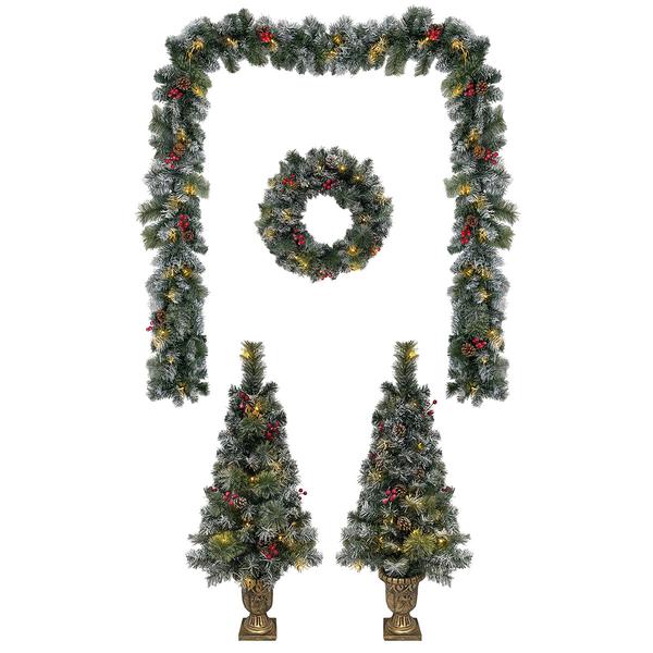 5pc. Pre-Lit Tree/Wreath/Garland Porch Set - image 