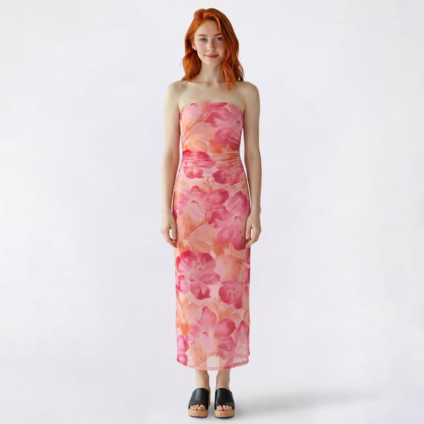 Juniors Madden Girl Floral Mesh Ruch Tube Maxi Dress - Pink - image 
