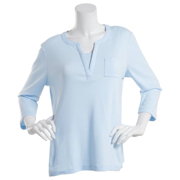 Womens Hasting &amp; Smith 3/4 Sleeve Banded Jewel Neck 2Fer Tee - image 