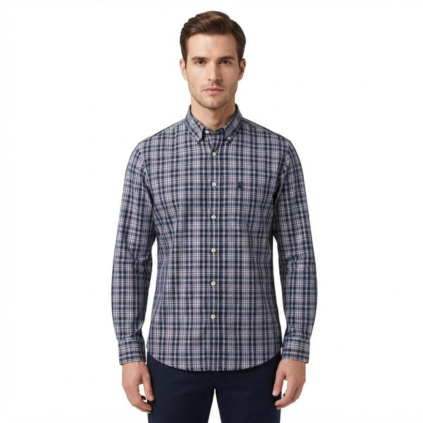 Mens Chaps Long Sleeve Stretch Plaid Button Down - Ensign Blue - image 