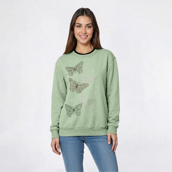 Womens Top Stitch by Morning Sun Stud Butterfly Fleece Sweatshirt - image 