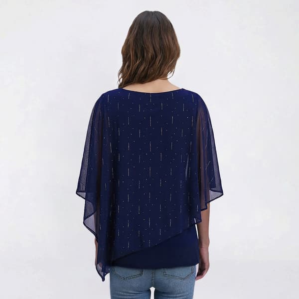 Petite MSK Metallic Solid Studded Accent Capelet Blouse