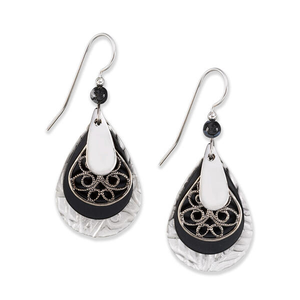 Silver-Tone Layered Teardrop Earrings with Filigree - image 